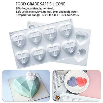 Amurgo 1 Pack Diamond Heart Silicone Mold for Valentine's Day, 8 Cavities Non-stick Easy Release Heart Shaped Silicone Mold Tray for Ice Cube, Mousse Cake Dessert, Candy, Hot Chocolate Cocoa Bomb Mold