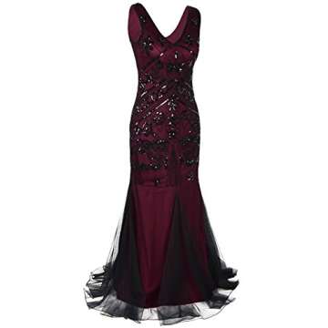 kayamiya Women 1920s Long Prom Gown Beaded Sequin Gatsby Formal Evening Dress