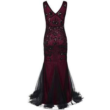 kayamiya Women 1920s Long Prom Gown Beaded Sequin Gatsby Formal Evening Dress