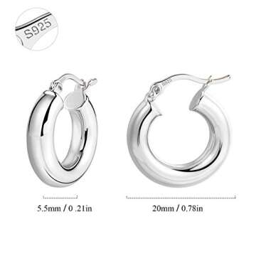Chunky Silver Hoop Earrings Thick Hoops for Women | 925 Sterling Silver Post Shiny Polished Lightweight Tube Hoop Earrings for Women Girls 30mm