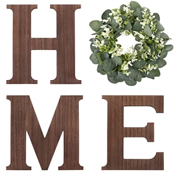 WXBOOM Home Sign Wall Decor Home Letters for Wall with Artificial Eucalyptus Wreath, Rustic Farmhous...