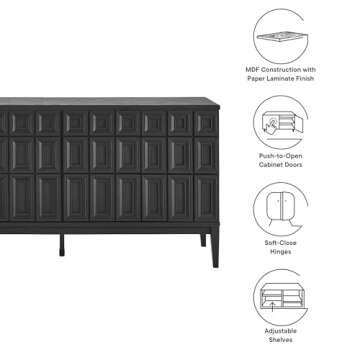 Modway Samos 62 Inch Retro Modern Sideboard with Storage in Black - Geometric Door Design Buffet Cab...
