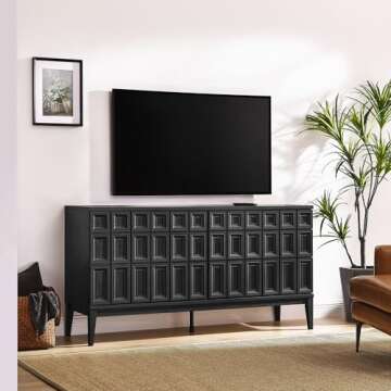 Modway Samos 62 Inch Retro Modern Sideboard with Storage in Black - Geometric Door Design Buffet Cabinet for Dining Room, Hallway, Living Room - Media Console Stand for Wall-Mounted TVs