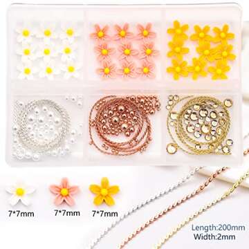 Totelux 3D Flower Nail Art Charms Cherry Blossom Nail Supplies Gold Nail Gems Rhinstones White Nail ...