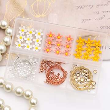 Totelux 3D Flower Nail Art Charms Cherry Blossom Nail Supplies Gold Nail Gems Rhinstones White Nail Pearl Round Metal Beads Jewels Nail Decorations for Nail Art Women DIY Manicure Tips