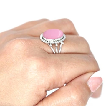 JEWELOPORIUM Pink Rose Quartz Silver Ring | Size 9.5