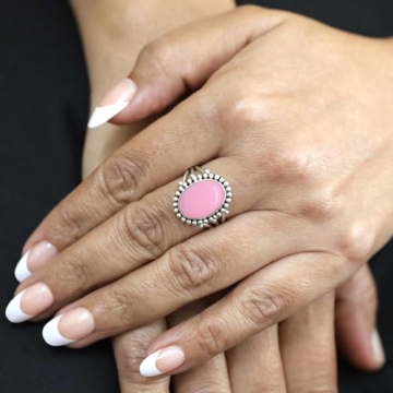 Handmade 925 Silver Pink Rose Quartz Ring for Women