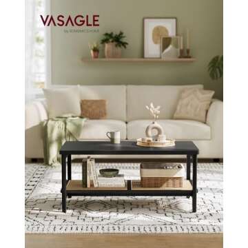 VASAGLE 2-Tier Coffee Table for Living Room, Living Room Table Rectangular Center Table, with PVC Ra...