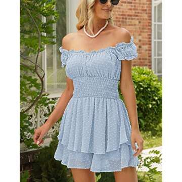 AOHITE Womens Summer Tube Top Dress Off-Shoulder Ruffled Flowy Mini Short Dresses Light Blue Large