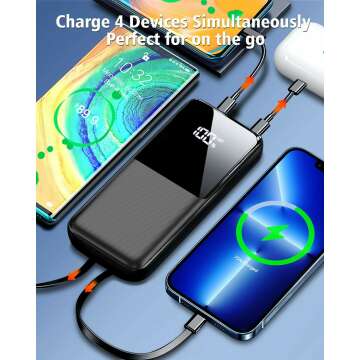 Fast Charging 15000mAh Portable Power Bank with Cable