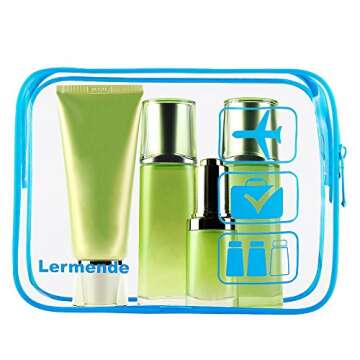 Lermende 2pcs/pack Clear Travel Toiletry Bag, Clear Makeup Bag for Women & TSA Approved Toiletry Bag Travel Carry On Airport Airline Quart Sized Clear Cosmetic Bag - Blue