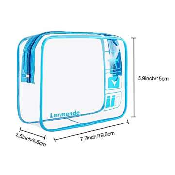 Lermende 2pcs/pack Clear Travel Toiletry Bag, Clear Makeup Bag for Women & TSA Approved Toiletry Bag Travel Carry On Airport Airline Quart Sized Clear Cosmetic Bag - Blue