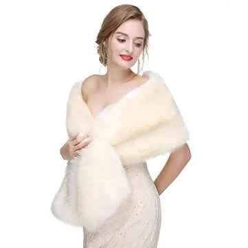 Leyidress Wedding Women Faux Fox Fur Wraps Shawls Stoles Cape Shrug for Bridal Evening Party Shawls