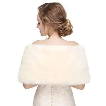 Leyidress Wedding Women Faux Fox Fur Wraps Shawls Stoles Cape Shrug for Bridal Evening Party Shawls