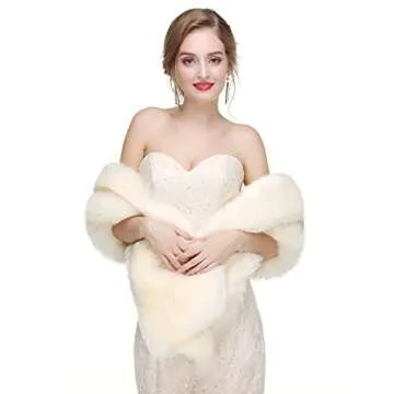 Leyidress Wedding Women Faux Fox Fur Wraps Shawls Stoles Cape Shrug for Bridal Evening Party Shawls