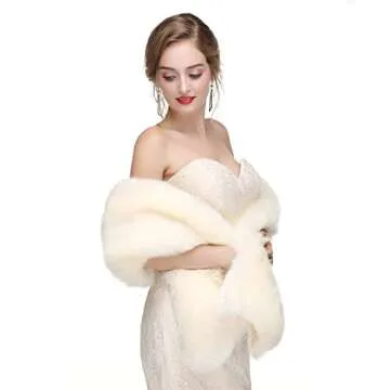 Leyidress Wedding Women Faux Fox Fur Wraps Shawls Stoles Cape Shrug for Bridal Evening Party Shawls