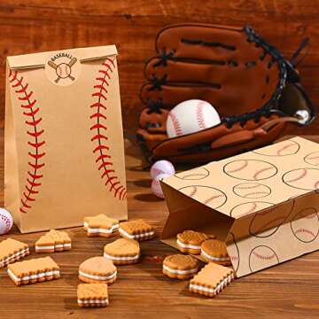 24 Pcs Baseball Gift Bags Baseball Team Party Favor Bags Baseball Sport Candy Treat Party Bags Baseb...