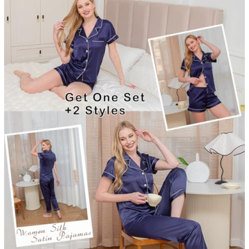 Luxurious WJing Yi Jia 5Pcs Satin Pajama Set for Women