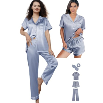 Luxurious WJing Yi Jia 5Pcs Satin Pajama Set for Women