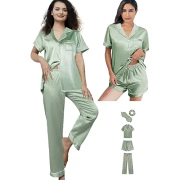 Luxurious WJing Yi Jia 5Pcs Satin Pajama Set for Women