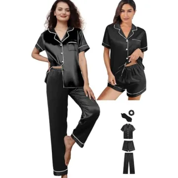 Luxurious WJing Yi Jia 5Pcs Satin Pajama Set for Women