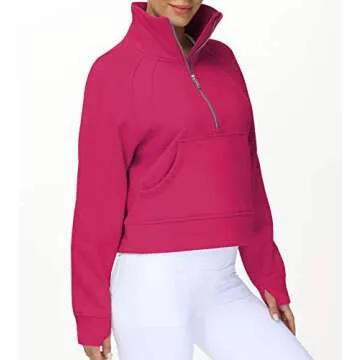 THE GYM PEOPLE Women's Half Zip Pullover Sweatshirt Fleece Stand Collar Crop Sweatshirt with Pockets...
