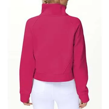 THE GYM PEOPLE Women's Half Zip Pullover Sweatshirt Fleece Stand Collar Crop Sweatshirt with Pockets Thumb Hole