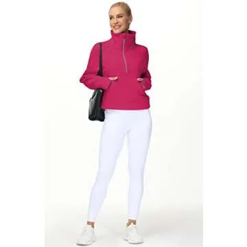 THE GYM PEOPLE Women's Half Zip Pullover Sweatshirt Fleece Stand Collar Crop Sweatshirt with Pockets Thumb Hole
