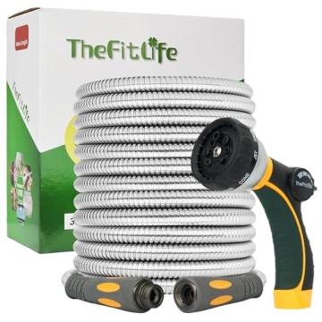 TheFitLife Flexible Metal Garden Hose - 50 FT Lightweight Stainless Steel Water Hose with Solid Fitt...