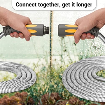 TheFitLife Flexible Metal Garden Hose 50 FT Lightweight Stainless Steel