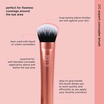 Real Techniques Expert Concealer Brush, Conceal Under Eyes & Cover Blemishes, Makeup Brush For Blending Liquid & Cream Concealer, Brighten Dark Circles, Cruelty-Free, Soft Bristles, 1 Count