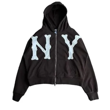 Crancious Unisex Letter Embroidery Trendy Hoodies Zip Up Graphic Hoodies Overszie Y2K Hip Hop Street...