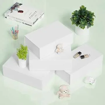 RYDDOY White Gift Box, 9.5x6x3'' Gift boxes for Presents with Lids Magnetic Closure Rectangle Collapsible for Bridesmaid Proposal Box, Wedding, Christmas, Halloween, Birthday Gift Packging