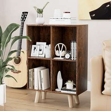 Gannyfer Cube Bookshelf, 2 Tier Vintage Free Standing Open Bookcase, Mid-Century Modern Bookshelves ...