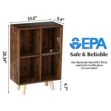 Gannyfer Cube Bookshelf, 2 Tier Vintage Free Standing Open Bookcase, Mid-Century Modern Bookshelves with Wood Legs, Book Storage Organizer Shelf, Rustic Brown Bookcases for Bedroom,Living Room,Office