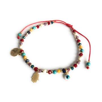 Saint Benedict Rainbow Bead Bracelets for Women Evil Eye Hamsa Pendants