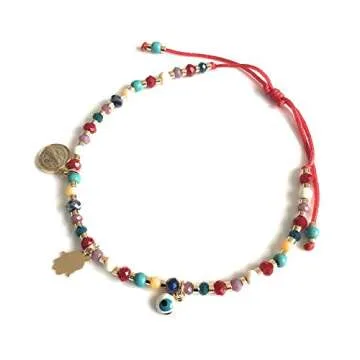 Saint Benedict Rainbow Bead Bracelets for Women Evil Eye Hamsa Pendants