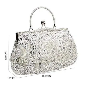 EROUGE Beaded Sequin Flower Evening Purse for Style