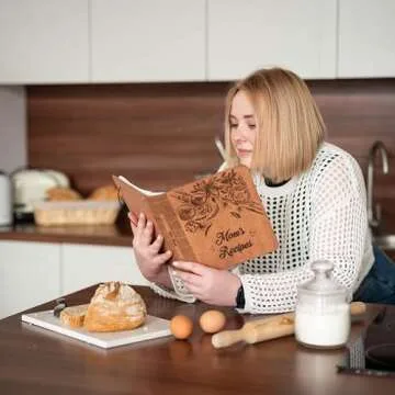 ENJOY THE WOOD Personalized Recipe Book Binder - Wooden Blank Family Cookbook Journal to Write in Yo...