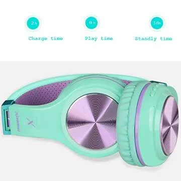 Riwbox Bluetooth Headphones, XBT-80 Folding Stereo Wireless Bluetooth Headphones Over Ear with Microphone and Volume Control, Wireless and Wired Headset for PC/Cell Phones/TV/Gym (Purple Green)