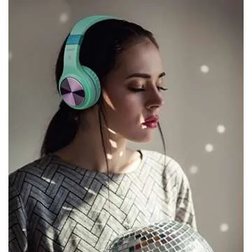 Riwbox Bluetooth Headphones, XBT-80 Folding Stereo Wireless Bluetooth Headphones Over Ear with Microphone and Volume Control, Wireless and Wired Headset for PC/Cell Phones/TV/Gym (Purple Green)