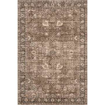 Rugs USA x Lauren Liess Bayberry Vintage Machine Washable Area Rug - 9x12 Machine Washable Area Rug Farmhouse Brown for Living Room Bedroom Dining Room Kitchen