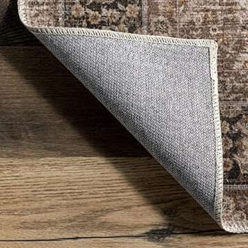 Rugs USA x Lauren Liess Bayberry Vintage Machine Washable Area Rug - 9x12 Machine Washable Area Rug Farmhouse Brown for Living Room Bedroom Dining Room Kitchen