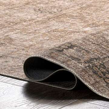 Rugs USA x Lauren Liess Bayberry Vintage Machine Washable Area Rug - 9x12 Machine Washable Area Rug Farmhouse Brown for Living Room Bedroom Dining Room Kitchen