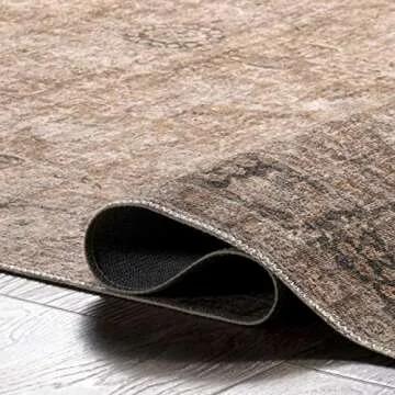 Rugs USA x Lauren Liess Bayberry Vintage Machine Washable Area Rug - 9x12 Machine Washable Area Rug Farmhouse Brown for Living Room Bedroom Dining Room Kitchen