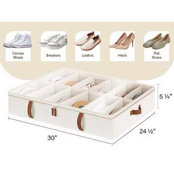 StorageWorks Under Bed Shoe Storage Organizer, Underbed Shoes Container with Adjustable Dividers, Shoe Storage Basket with Cover, Beige, 2-Pack, Space-Saving Shoe Box Fits up to 24 Pairs