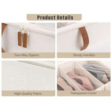 StorageWorks Under Bed Shoe Storage Organizer, Underbed Shoes Container with Adjustable Dividers, Shoe Storage Basket with Cover, Beige, 2-Pack, Space-Saving Shoe Box Fits up to 24 Pairs