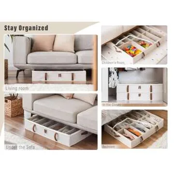 StorageWorks Under Bed Shoe Storage Organizer, Underbed Shoes Container with Adjustable Dividers, Shoe Storage Basket with Cover, Beige, 2-Pack, Space-Saving Shoe Box Fits up to 24 Pairs