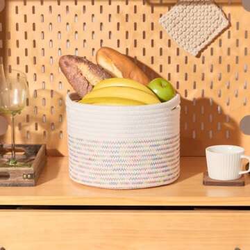 MiniArk Small Storage | Cube Closet Organization | 9.7x9.7x7.1 Round Woven Rope 3 Pack Rainbow