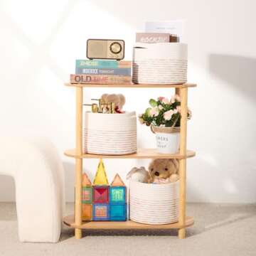 MiniArk Small Storage | Cube Closet Organization | 9.7x9.7x7.1 Round Woven Rope 3 Pack Rainbow